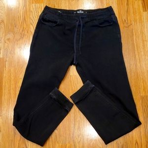 Mens, small black Hollister, denim joggers